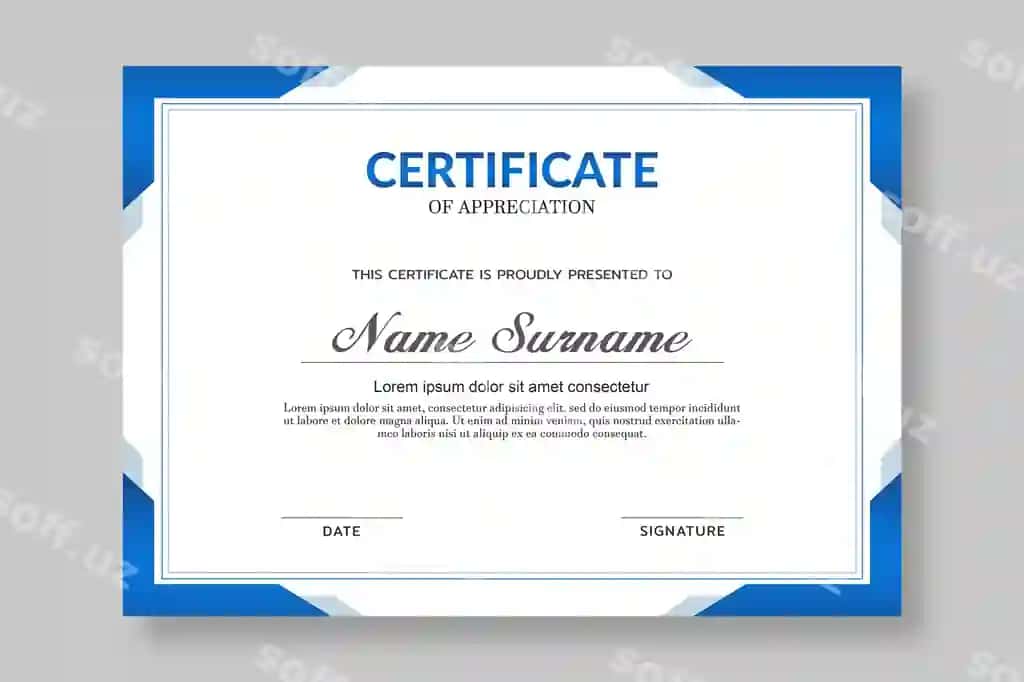 Elegant ko'k sertifikat shabloni | Elegant blue certificate template