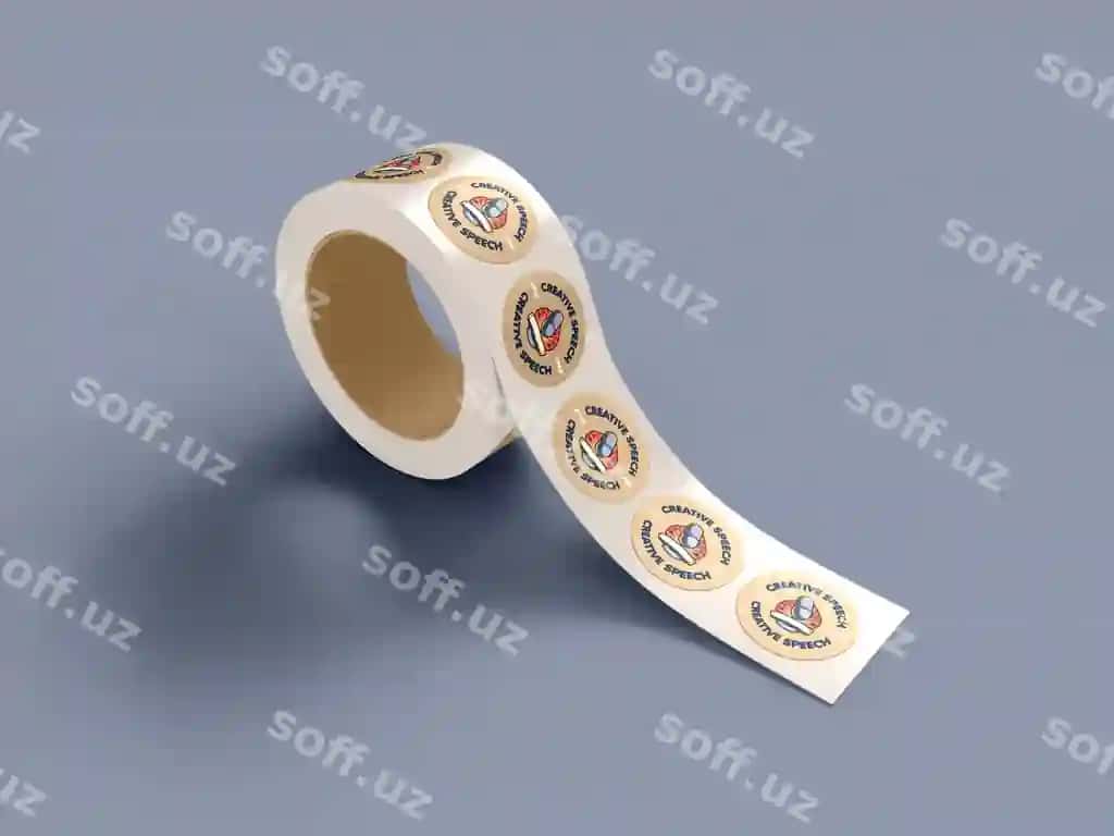 Doira yonidagi sticker rulon brendlash mockup | Round adhesive sticker roll branding mockup 2