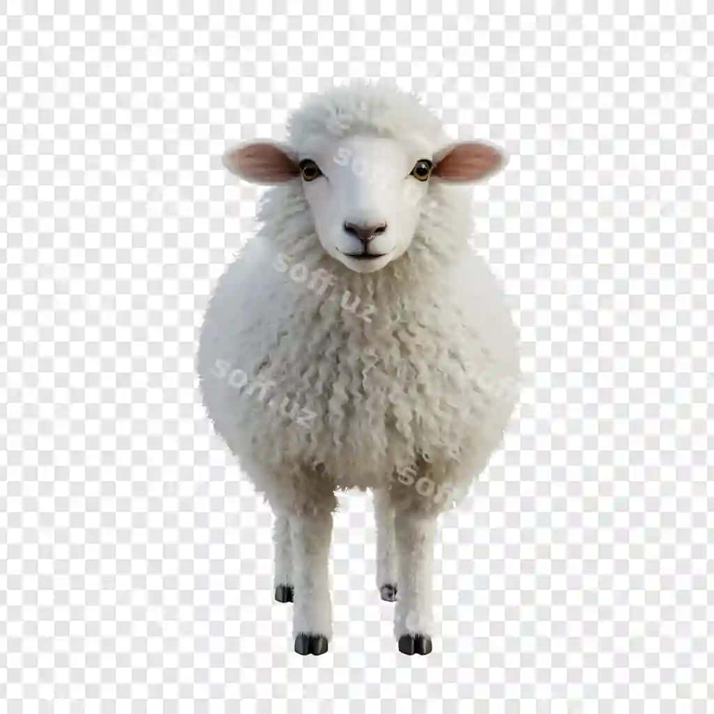 Qalin oq qo'y shaffof fonda turgan | Fluffy white sheep standing transparent background
