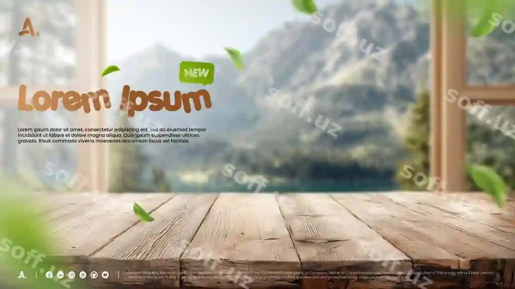 Rustik yog'och stol old tomondan tog' ko'rinishi | Rustic wooden table front mountain view