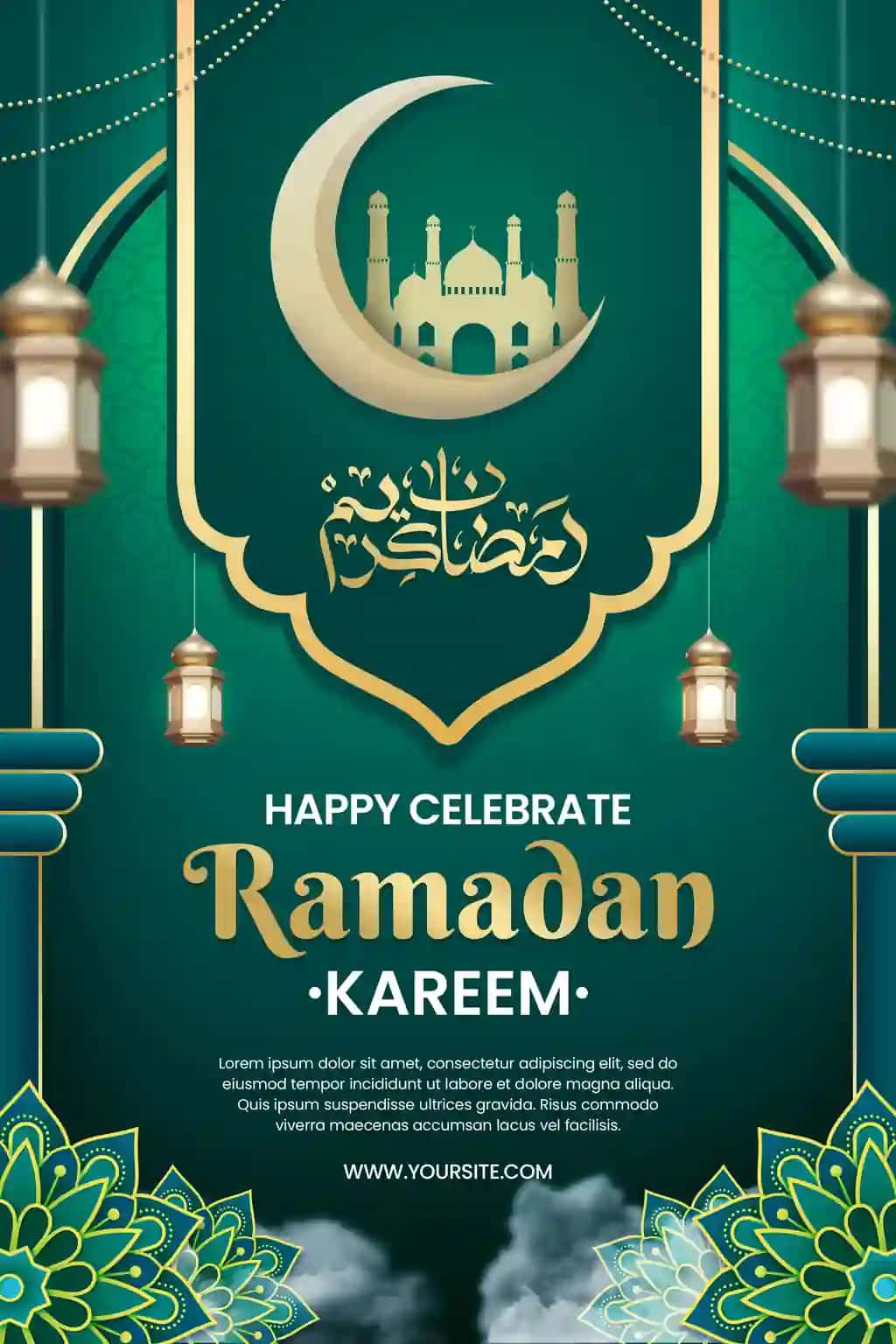 Yashil fon bilan Ramazon plakati | Poster ramadan with green background