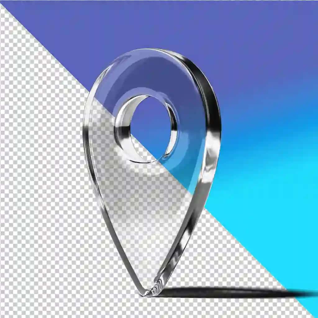 3D shaffof shisha joylashuv PIN belgisi | 3d transparent glass location pin icon