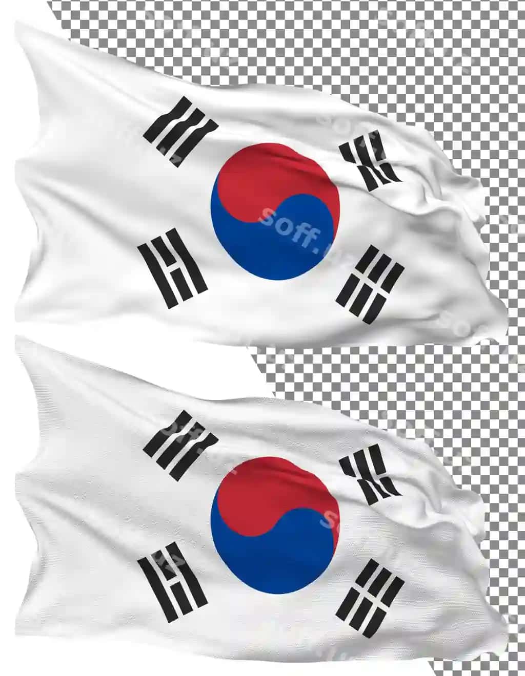 Janubiy Koreya bayrogʻi toʻlqoq shaxmatda uzilgan fonda shaffof fon | South korea flag wave isolated plain bump texture transparent background