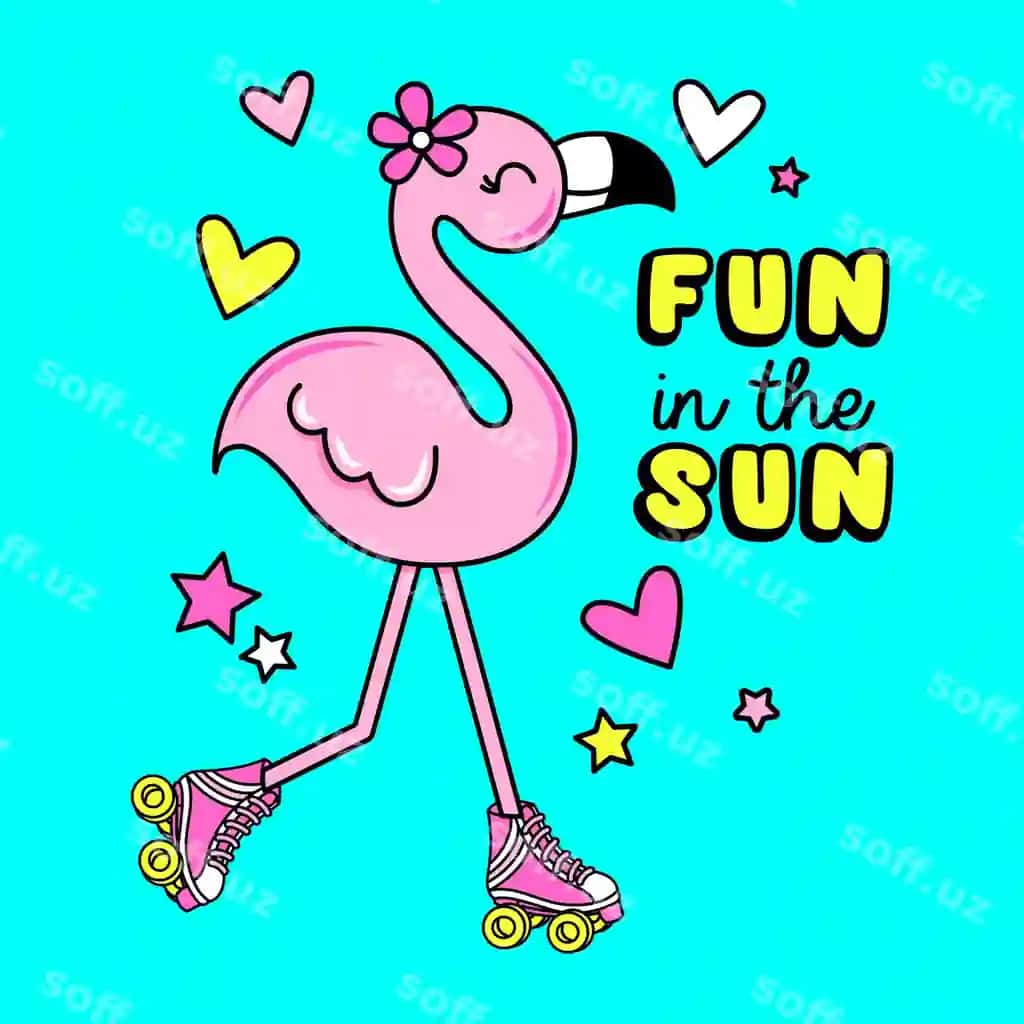 Flamingo rooler skates bilan fun quyosh matn | Flamingo with roller skates fun sun text