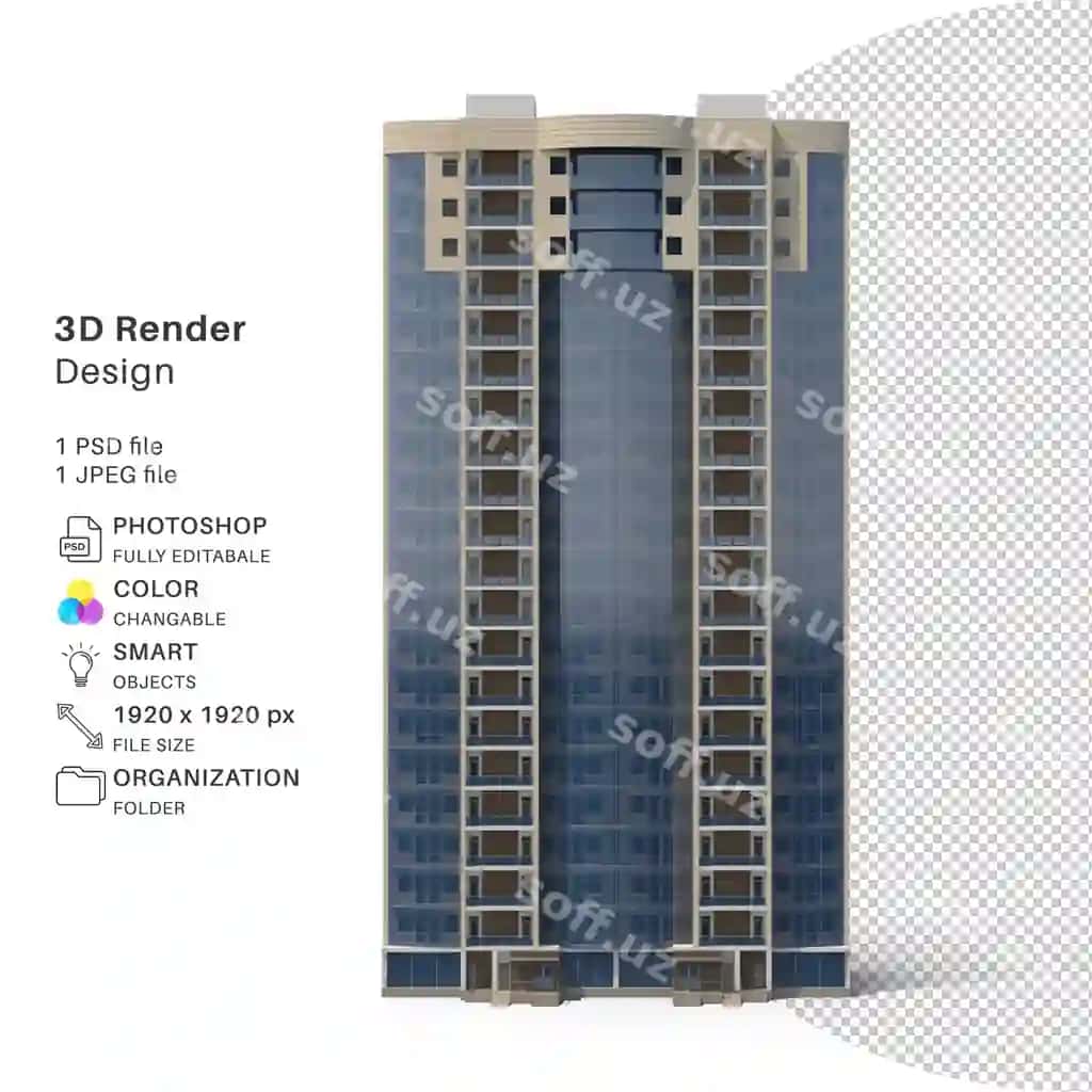 Apartament binosi 3D modelirovka PSD fayl realistik bino | Appartment building 3d modeling psd file realistic building