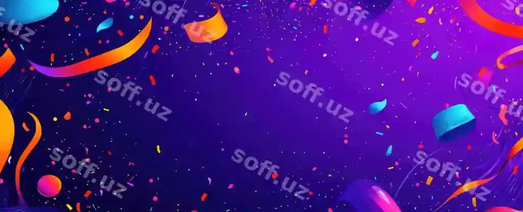 Qora binafsharang orqa fonda rangli konfetti lentochkalarli bayram to'yga vektor illustratsiya dizayni mutlao bayram | Dark purple background with colorful confetti ribbons celebration party vector illustration design happy holiday