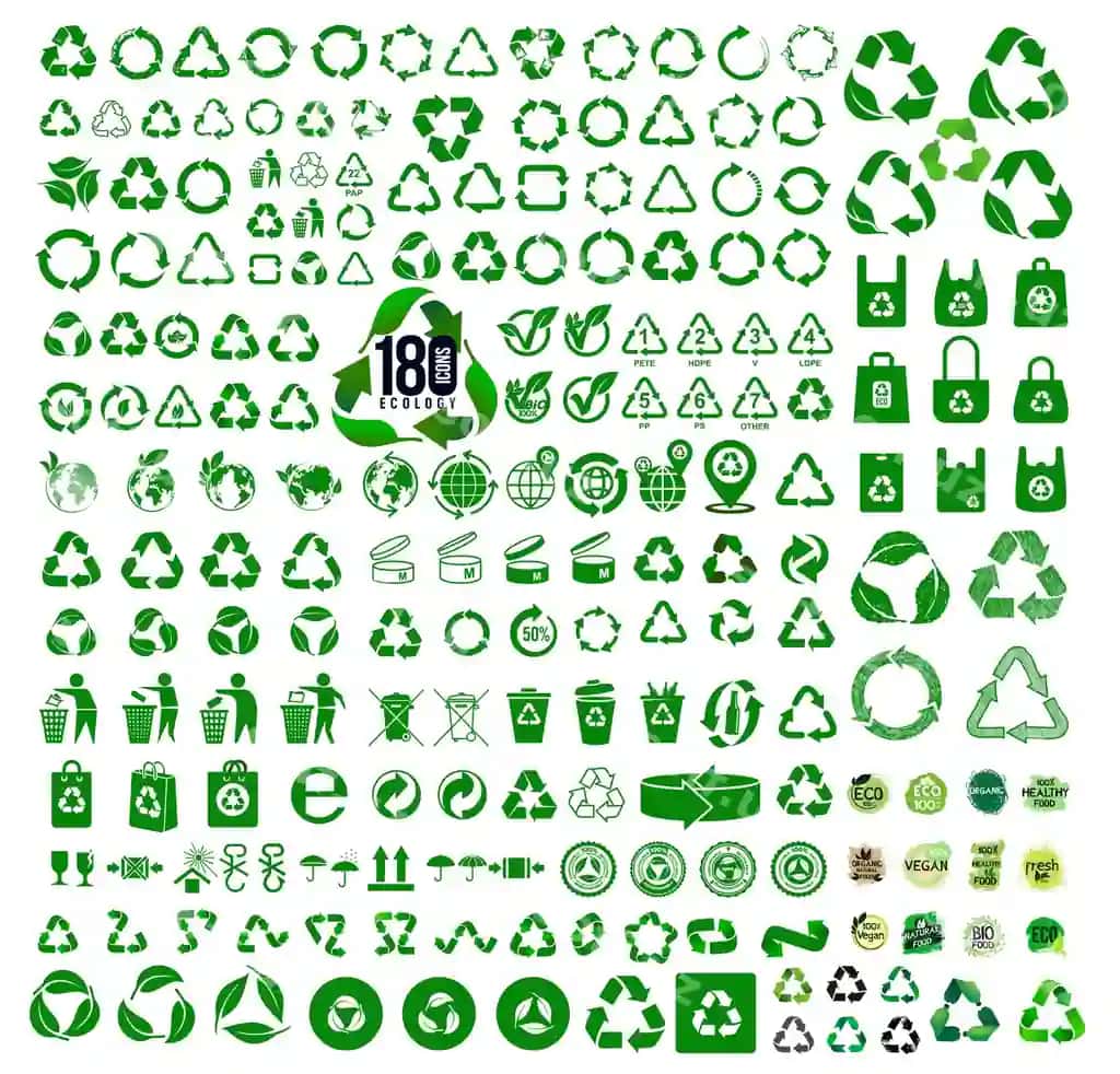 Katta to'plam 170 ekologiya ikonkalari, qayta qo'llanish ikonkasi, belgilar belgilari, qadoqlash dizayni | Big set 170 ecology icons recycle icon symbols signs design packaging