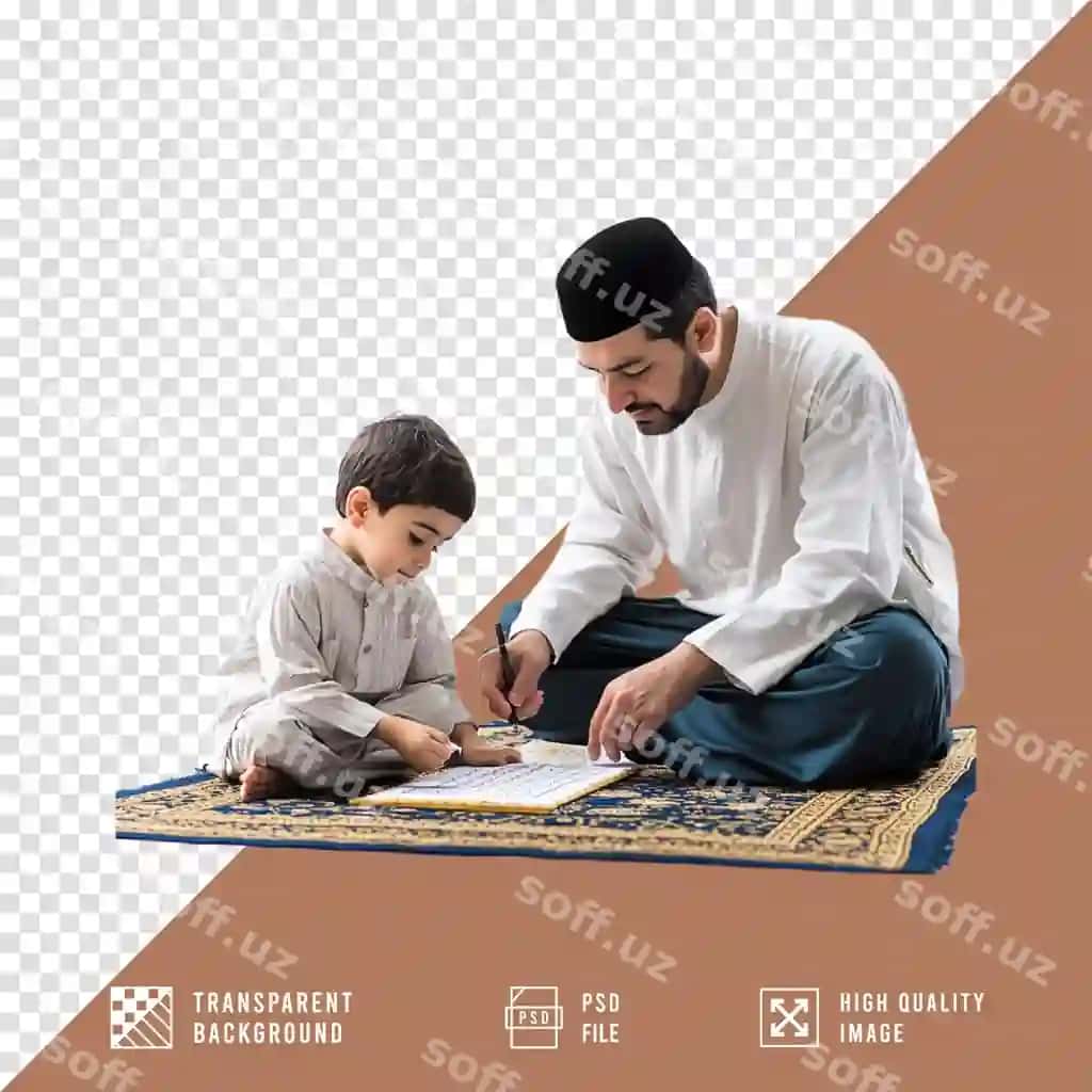 Baba o'g'liga Qur'onni o'rgatmoqda. | Father teaching son quran