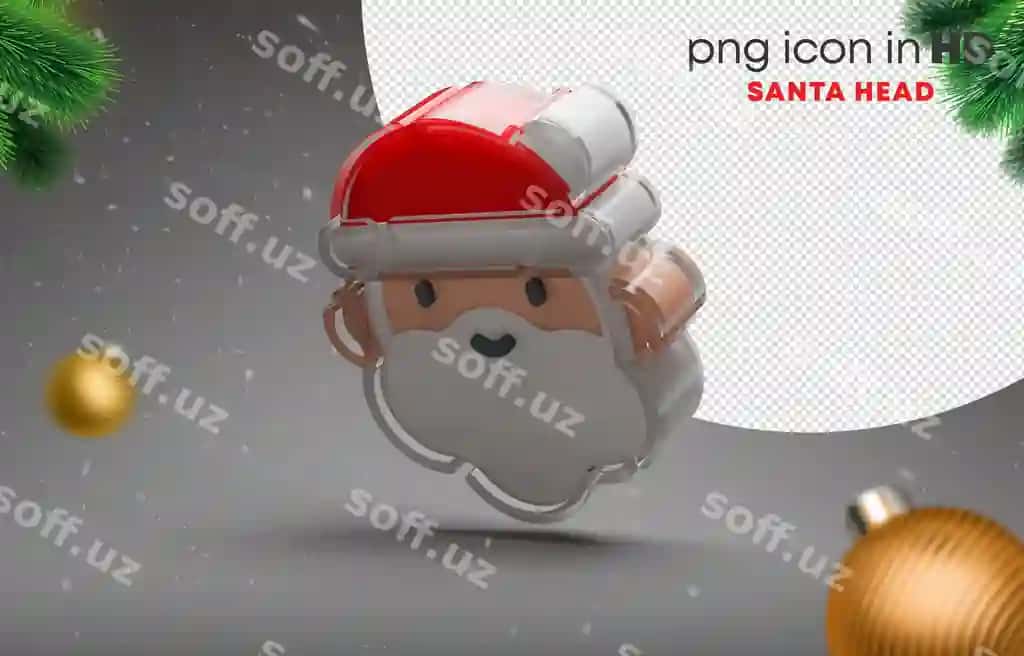 3d ikonka shaffof orqa fonda Santa bosh chap tomonga past | 3d icon with transparent background santa head left down
