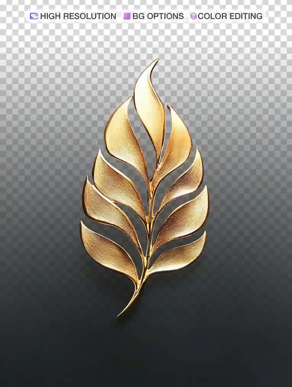 Qora fonda oqlangan oltin barg shaklidagi brosh | Elegant golden leafshaped brooch black background