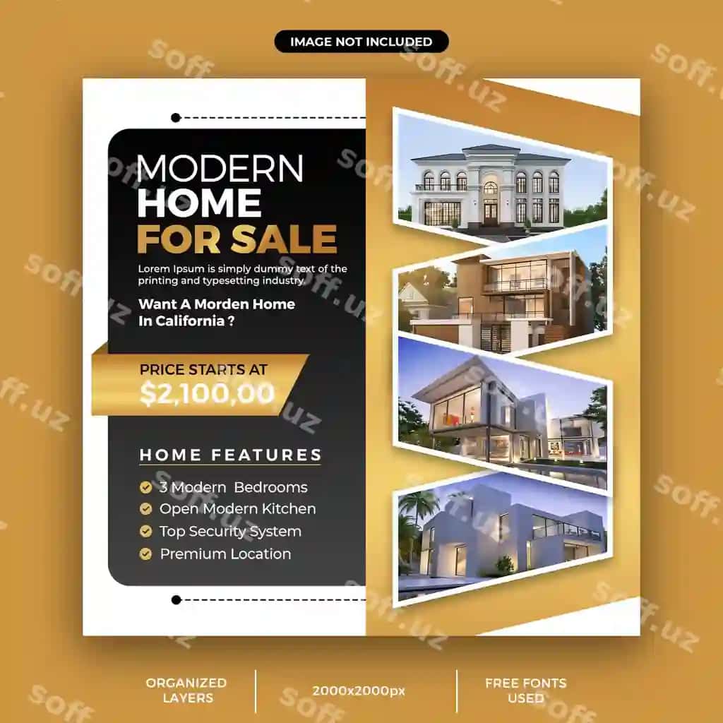 Ko'chmas mulk uy-joy ijtimauiy tarmoqlar Instagram posti veb banner | Real estate house property social media instagram post web banner