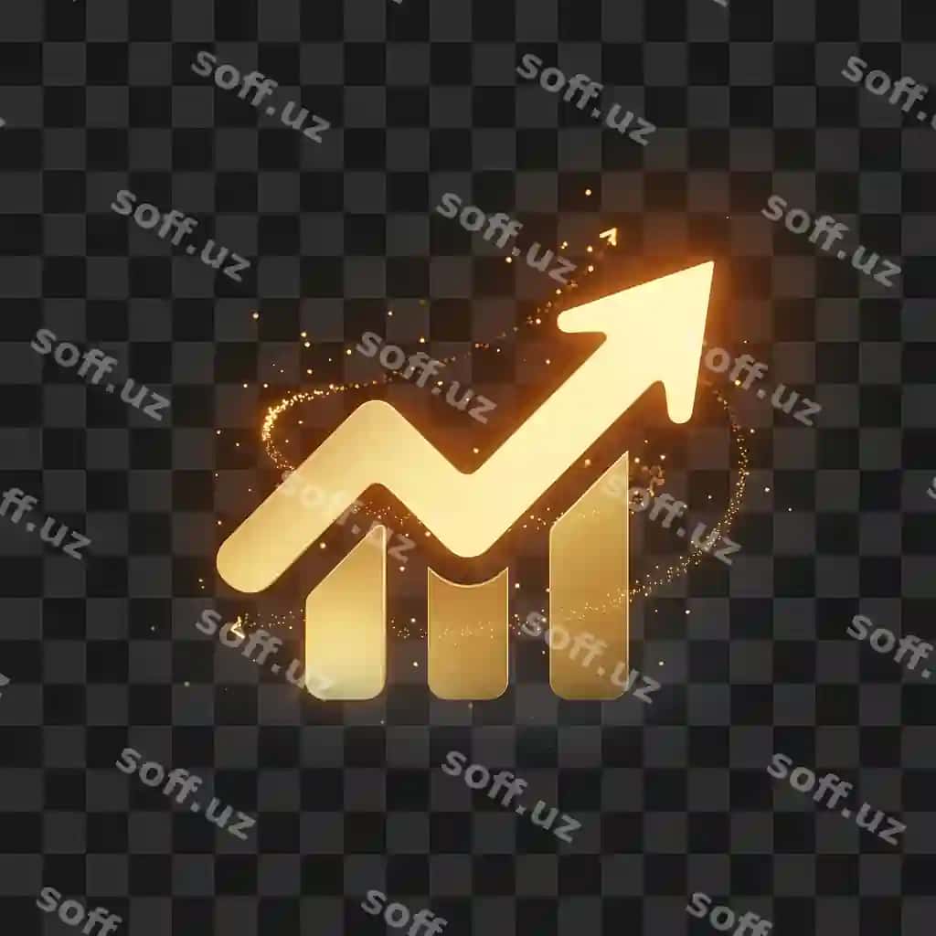 Ishbilarmonlik o'sishini porlayotgan oltin rangdagi yuqoriga ko'tarilgan strelka | Golden glowing upward graph arrow with sparkles business growth