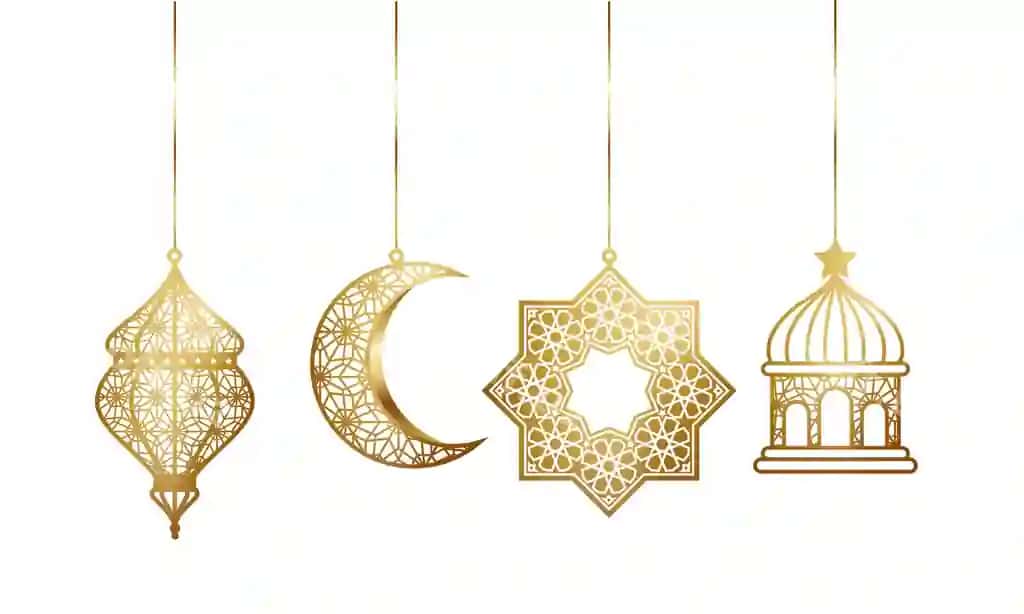 Komplekt ashrilgan islomiy oltin bezatish | Set hanging islamic golden decoration
