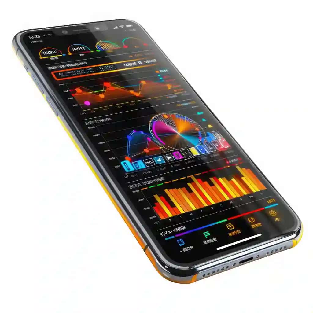 Smartfon ekrani turli xil rang-barang ma'lumotlar jadvallarini ko'rsatadi | Smartphone screen displays variety colorful data charts
