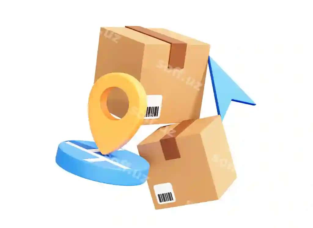 Uch oʻlchovli buyurtma kuzatish qogʻozli kartondan yasalgan qutilar joylashuvi pini | 3d order tracking with cardboard boxes location pin