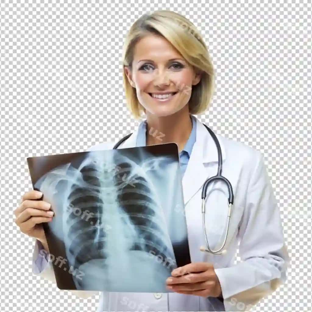 To'liq o'sgan ayol doktor rentgen shaffof fonda | Full growth female doctor with xray transparent background