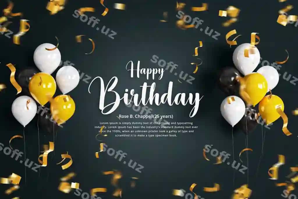 Tug'ilgan kunni nishonlash banneri fonida tug'ilgan kuningiz bilan shar bilan | Birthday celebration banner background with balloon happy birthday