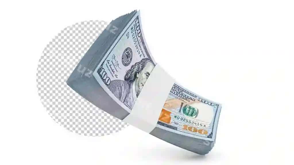 100 dollarlik banknotlardan iborat to'plam bir nechta qismga tornishmoqda, bittasi ... bilan belgilangan. | Stack 100 dollar bills is being torn up one right is labeled with