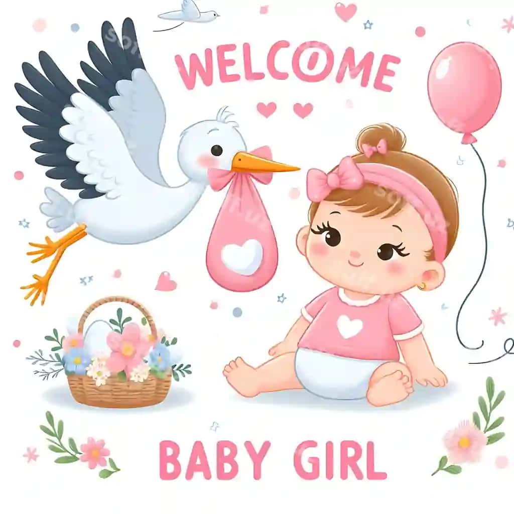 Kichik qiz parvoz pushti qushiq bilan oq parvoz orqa fonda | Baby girl bird with pink bow white bird background