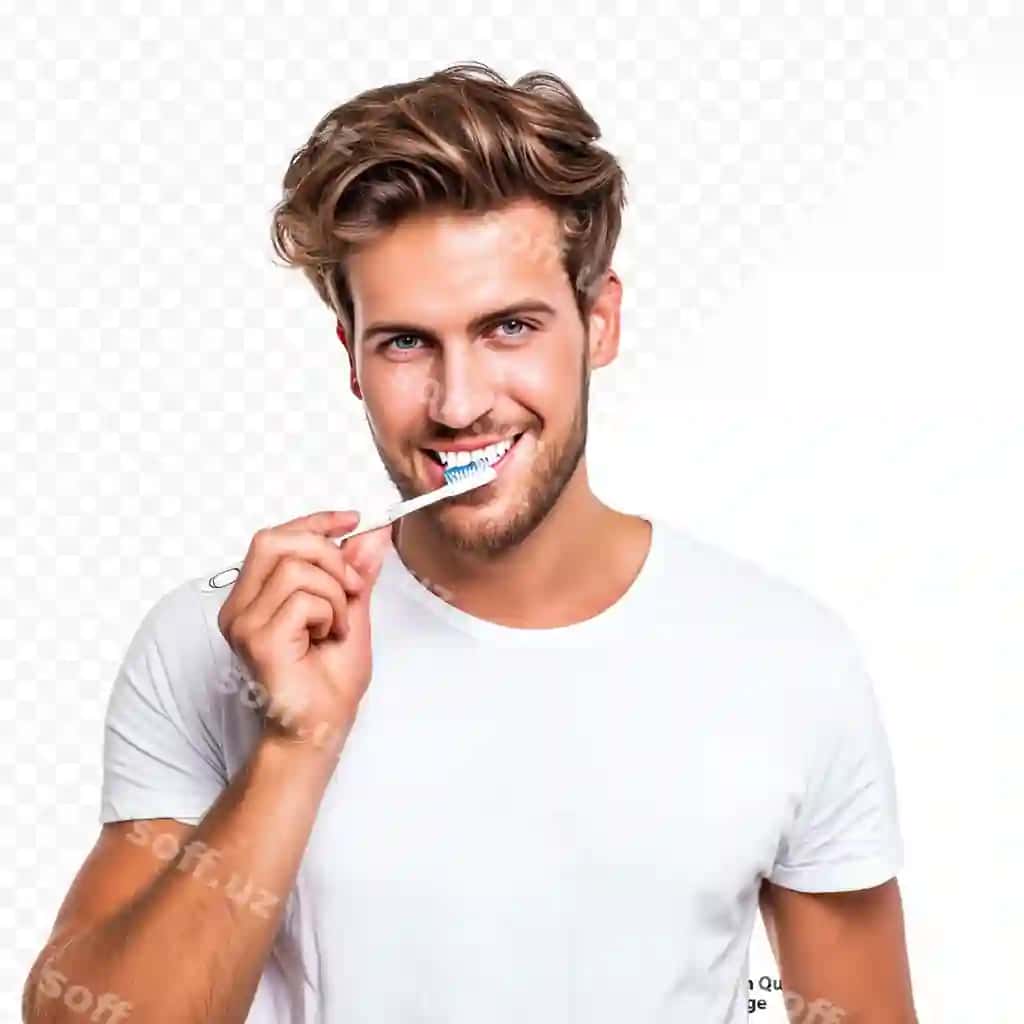 Jozib erkak tishlarini chayqash ajralangan oq fonda | Handsome man brushing his teeth isolated white