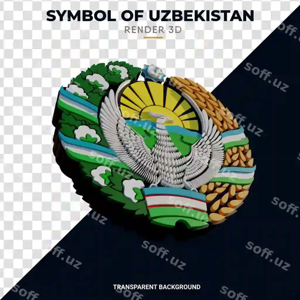 O'zbekiston gerbi 3D realistik render yuqori sifatli | Emblem uzbekistan 3d realistic render high quality