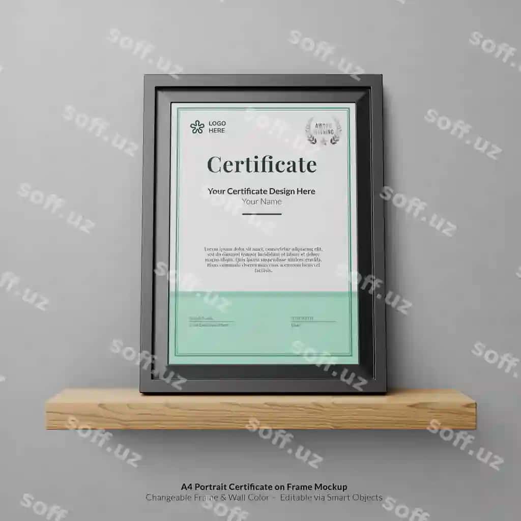 Minimal a4 portretli zamonaviy sertifikat ramka maketi bilan | Minimal a4 portrait modern certificate with frame mockup