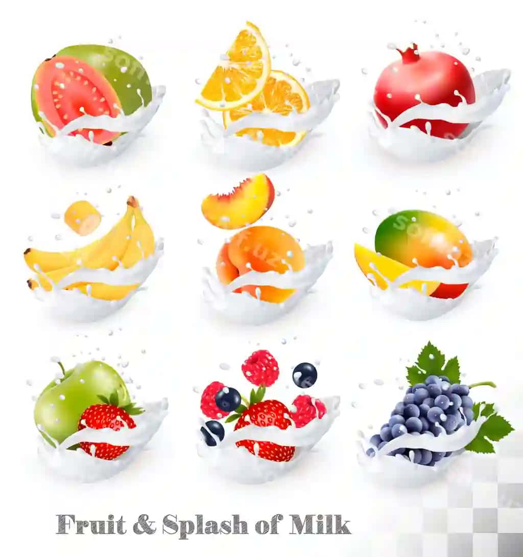 Katta to'plam piktogrammalarida meva suti guava banan apelsin olma | Big collection icons fruit milk splash guava banana orange apple