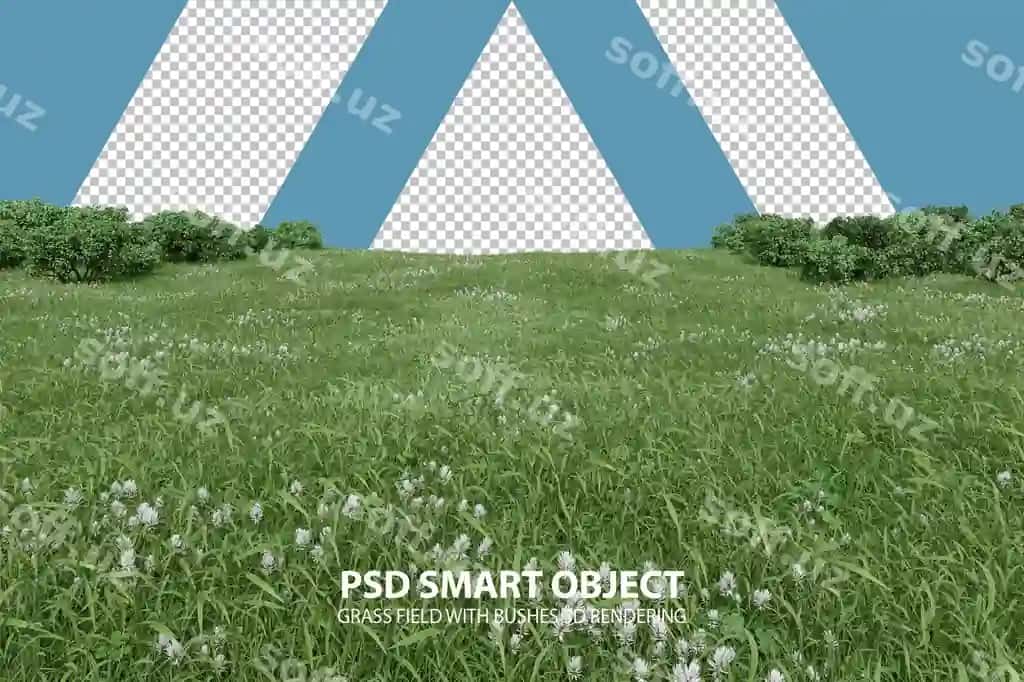 Haqiqiy chaman maydon chuqurlar bilan 3d render ajraltirilgan ob'ektlar | Realistic grass field with bushes 3d rendering isolated objects