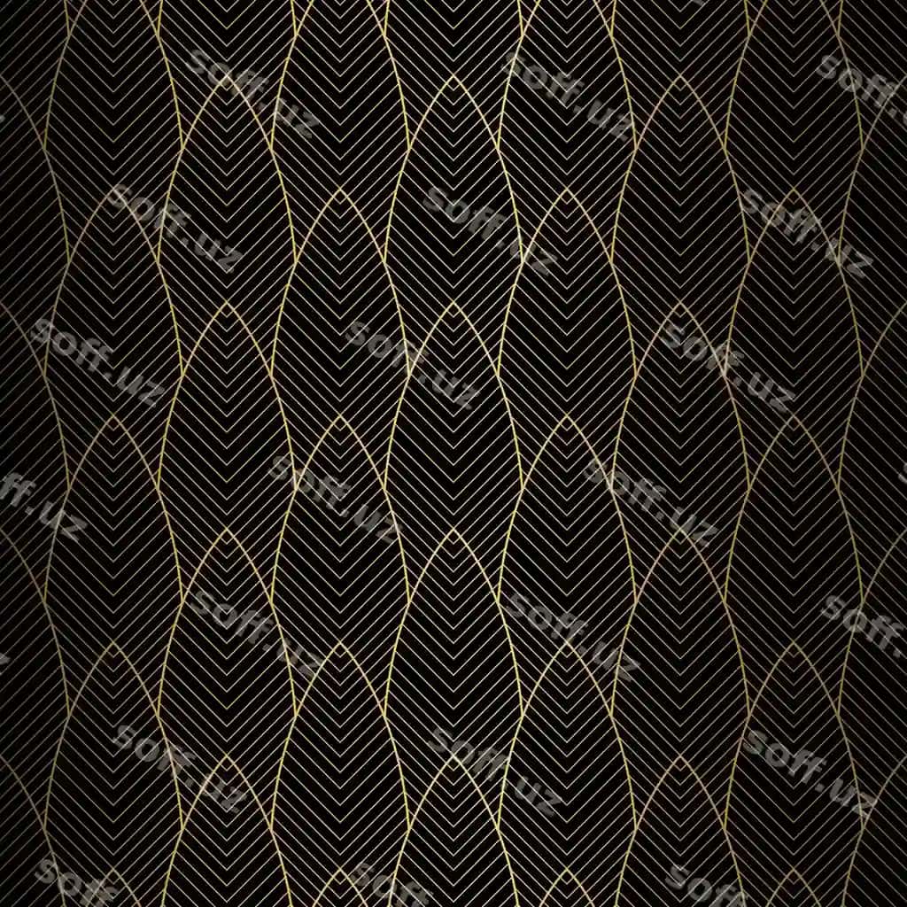 Art deco naqshli choksiz qora oltin fon metall to'rli bezak | Art deco pattern seamless black gold background metallic lace ornament