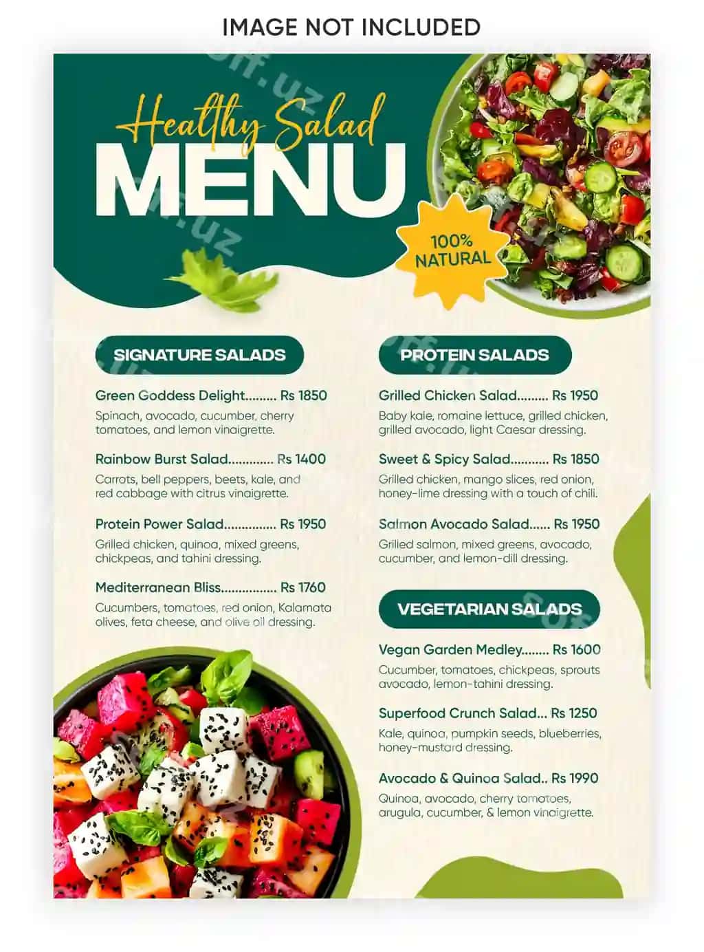 Sog'liq salat menyu maxsus protein vegetarian salat variantlari | Healthy salad menu signature protein vegetarian salad options