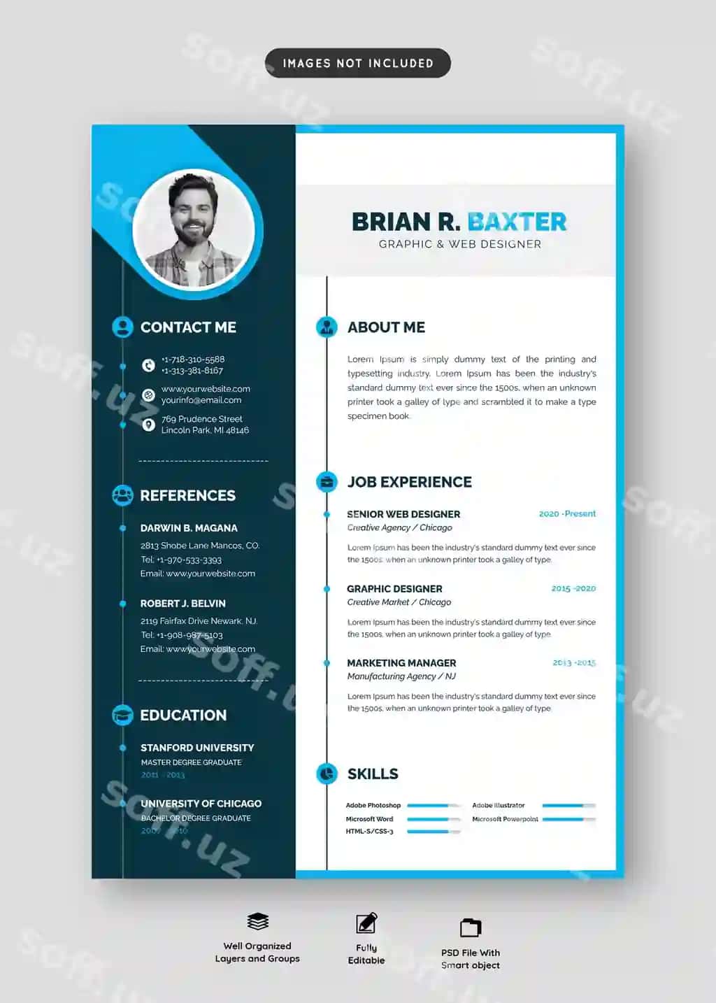 Toza zamonaviy rezyume portfel CV shabloni | Clean modern resume portfolio cv template
