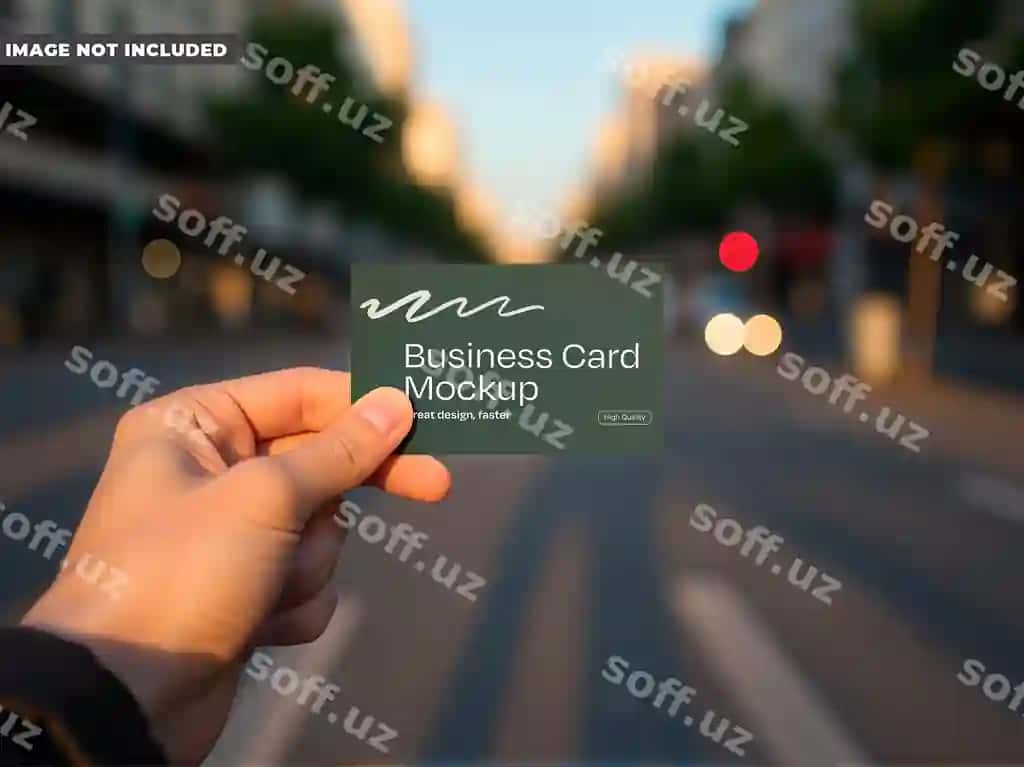 Biznes karta maketi qo'l ko'chasida ushlab turilgan | Business card mockup held hand street