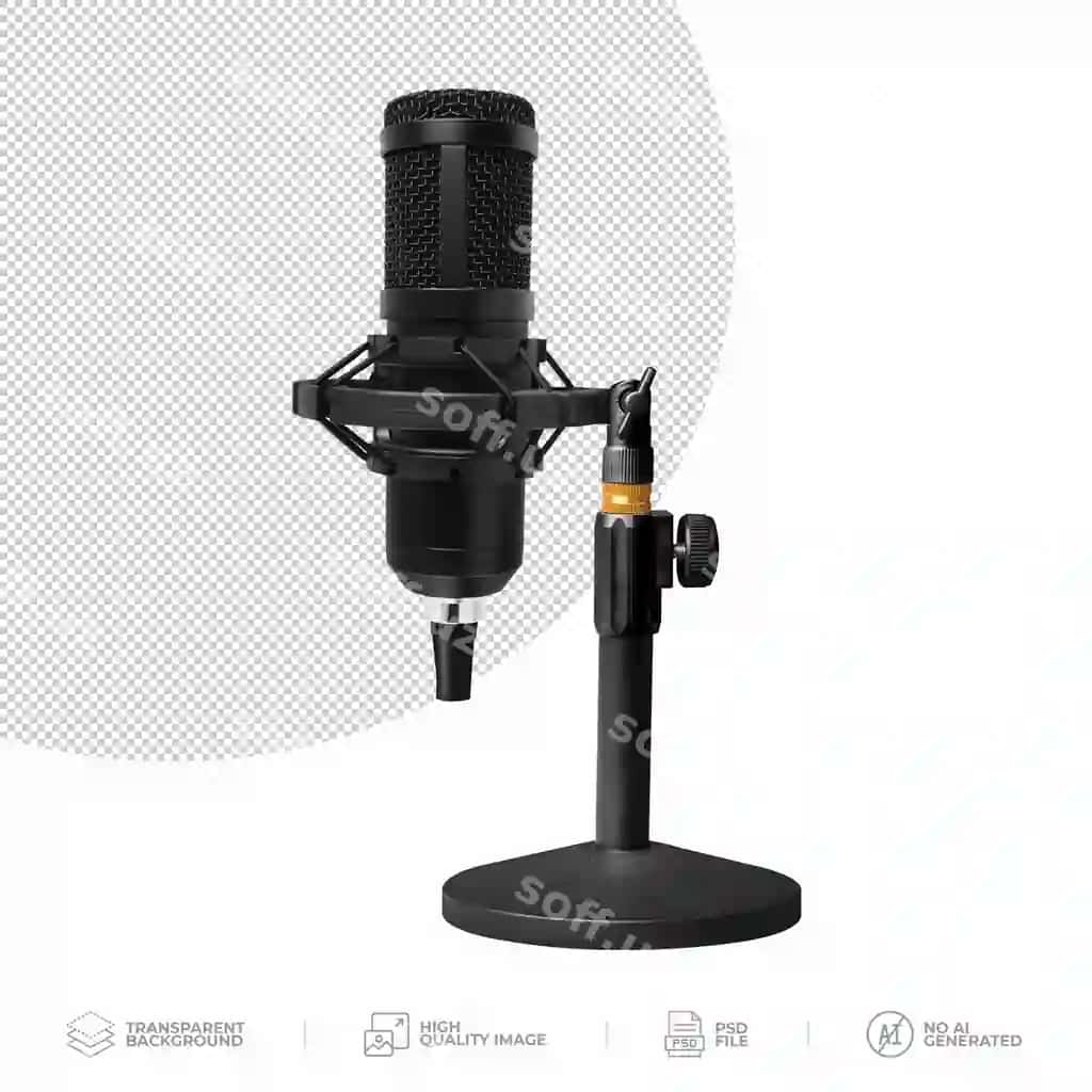 Professional podcast mikrofon stol usti o'rnatgichi shaffof fonda | Professional podcast microphone desktop stand transparent background