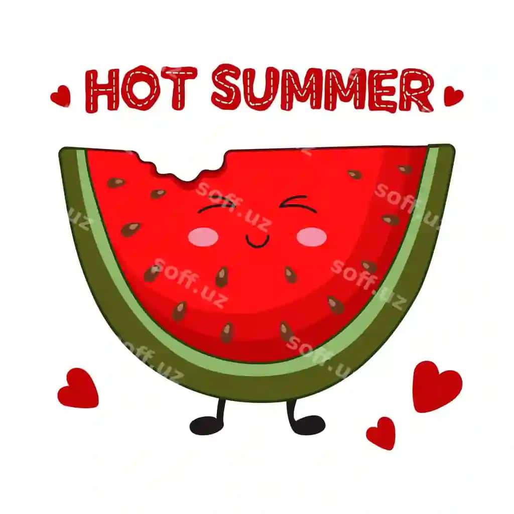 Kartinka kawaii tarvuz kesmasi yoz kartasi | Cartoon kawaii slice watermelon summer card