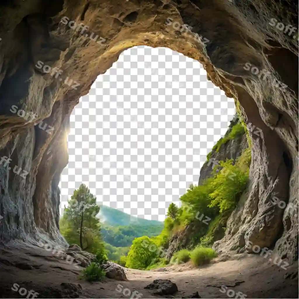 Izolyatsiya qilingan shaffof fon ichidan g'or ko'rinishi | Cave view from inside isolated transparent background