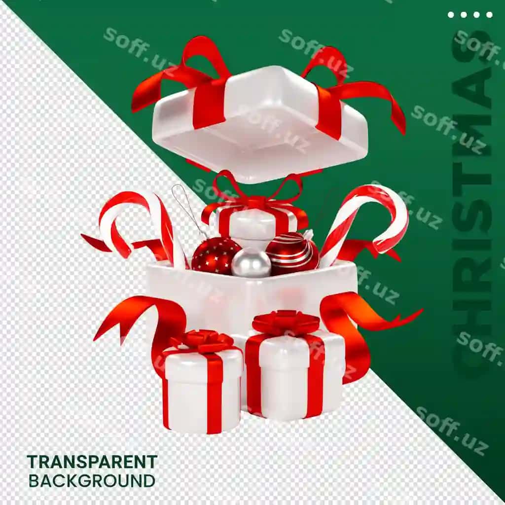 Yelchoch elementlar tarkibi 3D illustratsiya shaffof fond | Christmas element composition 3d illustration transparent background