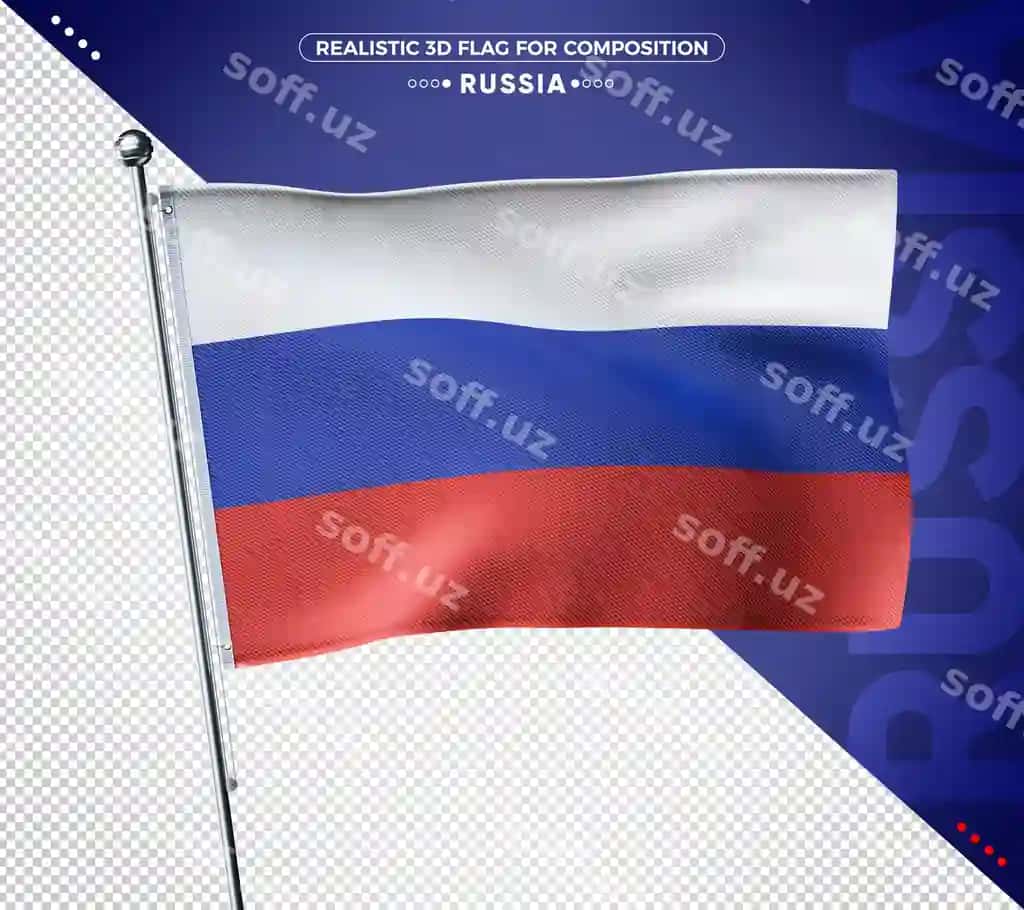 Rossiyaning 3D bayrog'i realistik teksturaga ega | Russia 3d flag with realistic texture
