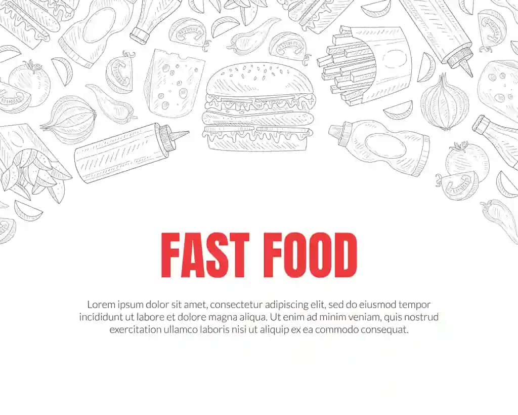 Qo'lda chizilgan tez ovqatlanish restorani vektor kartasi shabloni | Hand drawn fast food restaurant vector card template