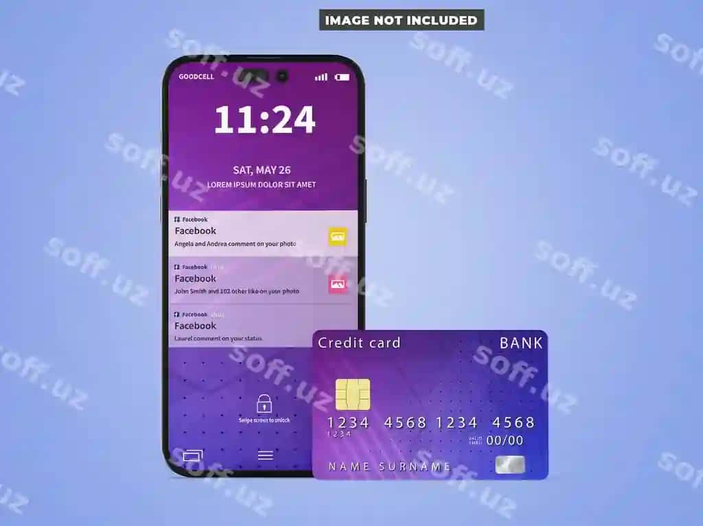Telefon bilan kredit karta namunasi | Phone with credit card mockup