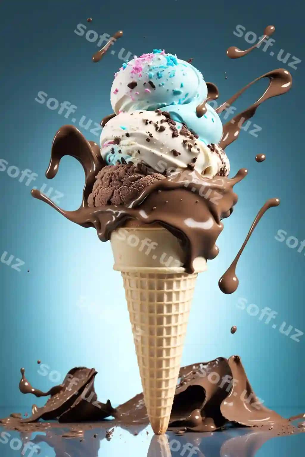 Muzqaymoqli shokolad hosil qiluvchi ai | Ice cream cone chocolate generative ai