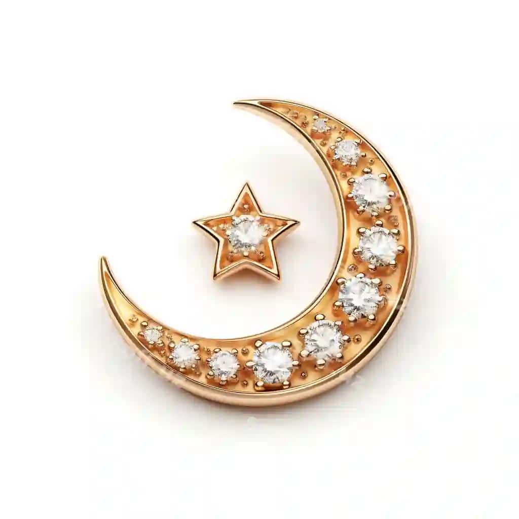 Chiroyli hilol-yulduz shaklidagi brosh oq fonda isolatsiya qilingan | Cute moon star shaped brooch isolated white background