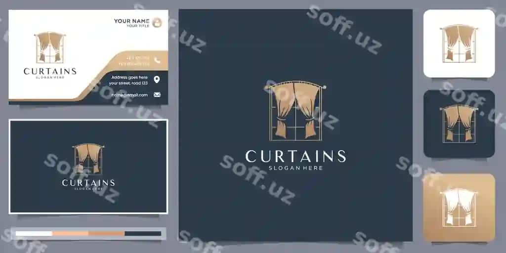 Symbol devor bezagi logotip ilhomi chizgi san'at oyna uslubi biznes | Symbol curtains logo inspiration with line art window style business
