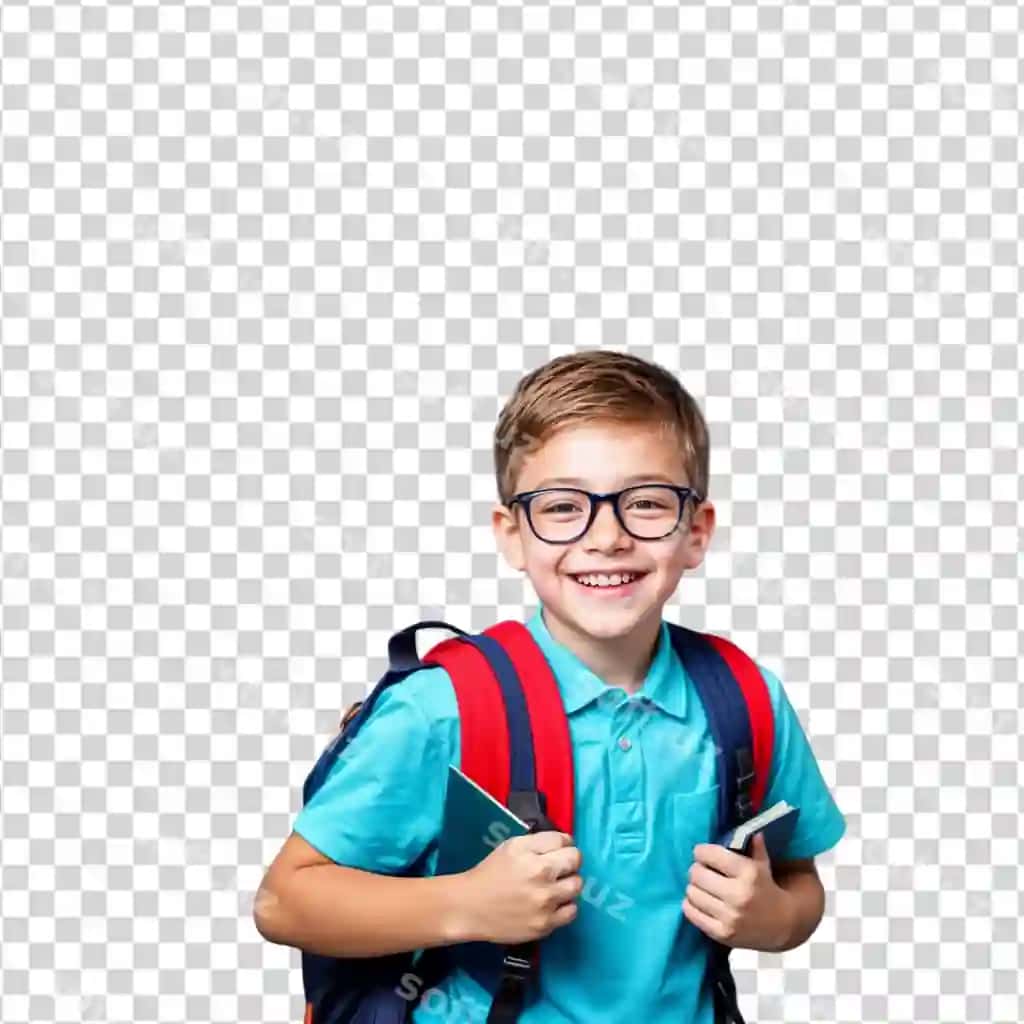 Maktab o'quvchisi baxtli rucak bilan | Happy schoolboy with backpack