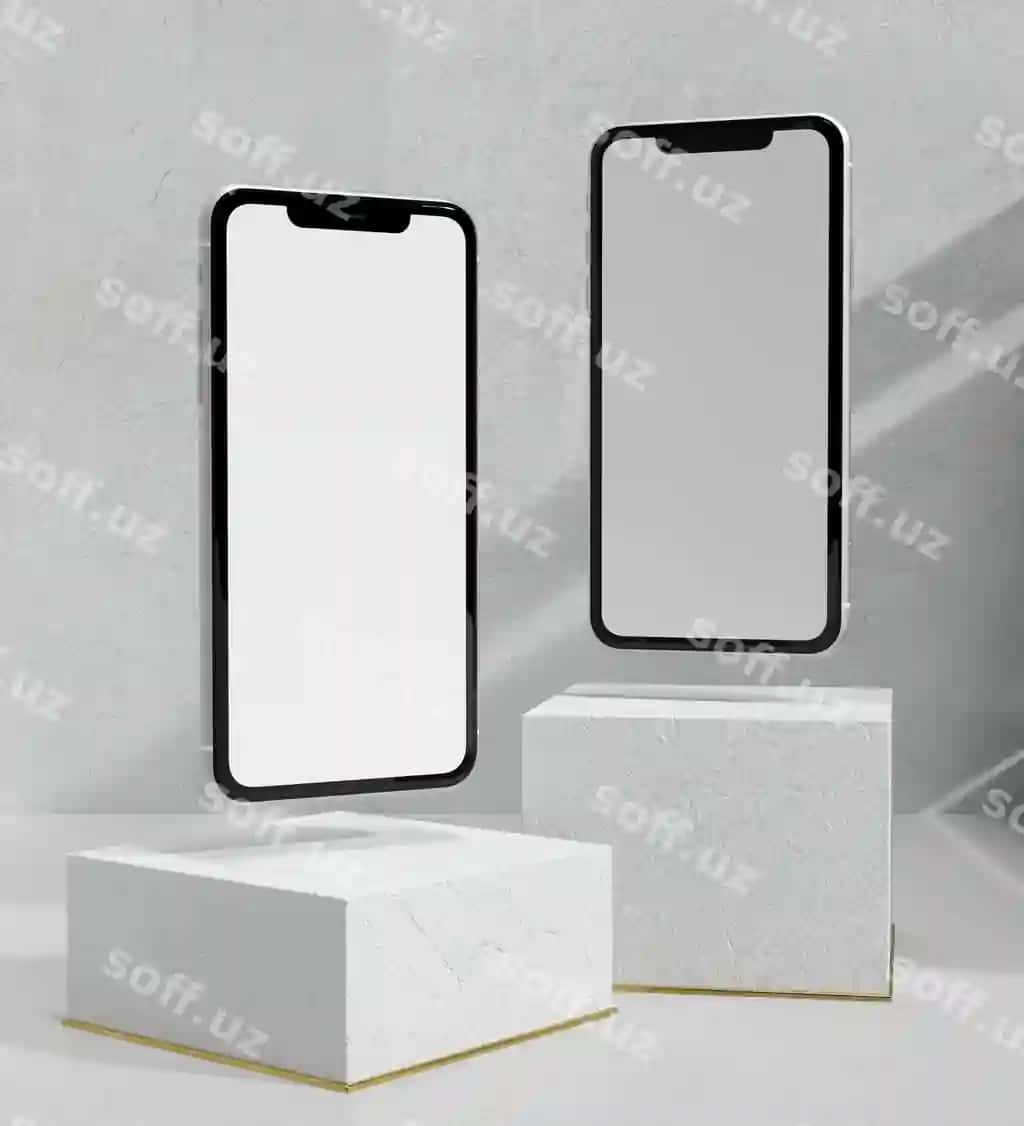 Smartfon mock-up joylashuvi to'pcha metal elementlar bilan | Smartphone mock up arrangement with stone metallic elements