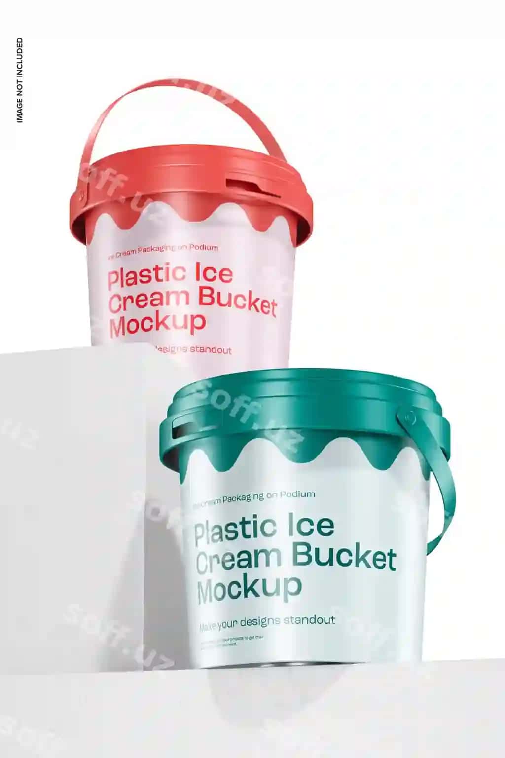 Plastik muzqaymoq chelaklari maketi podium | Plastic ice cream buckets mockup podium