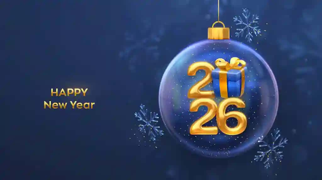 Yangi yilingiz bilan 2026 oltin metall 2026 raqamlari ko'k sovg'a bilan | Happy new year 2026 golden metallic 2026 numbers with blue gift