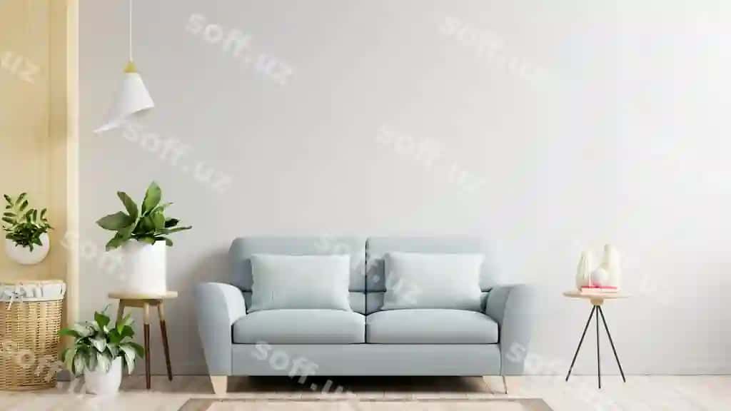 Oq devorli yashil xona sofa dekoratsiyasi 3D render | White wall living room have sofa decoration 3d rendering
