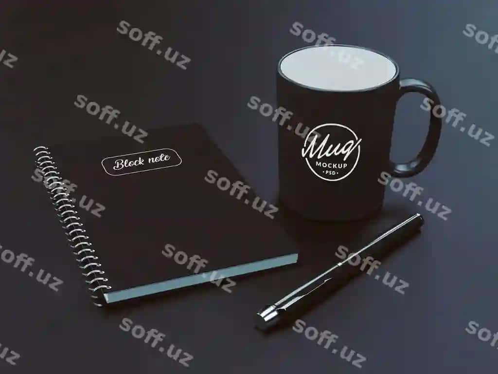Qahve qozoni notebook bilan namuna | Coffee mug with notebook mockup