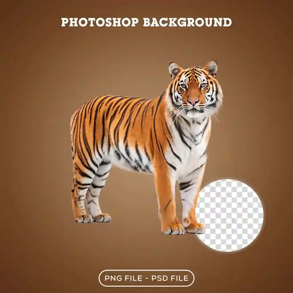 Haqiqiy yo'lbars kesilgan fotoshop foni | Realistic tiger cutout photoshop background