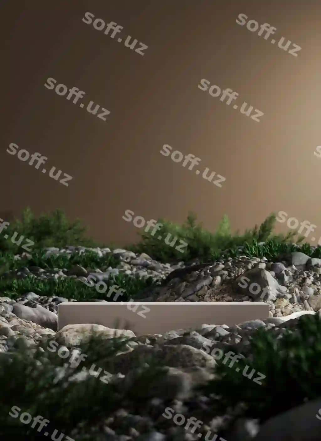 Oq platforma, markaziy mockup sahna, gri kichik o'simliklar, abstrakt mockup sahna | White platform middle mockup scene gravel small plants abstract mockup scene